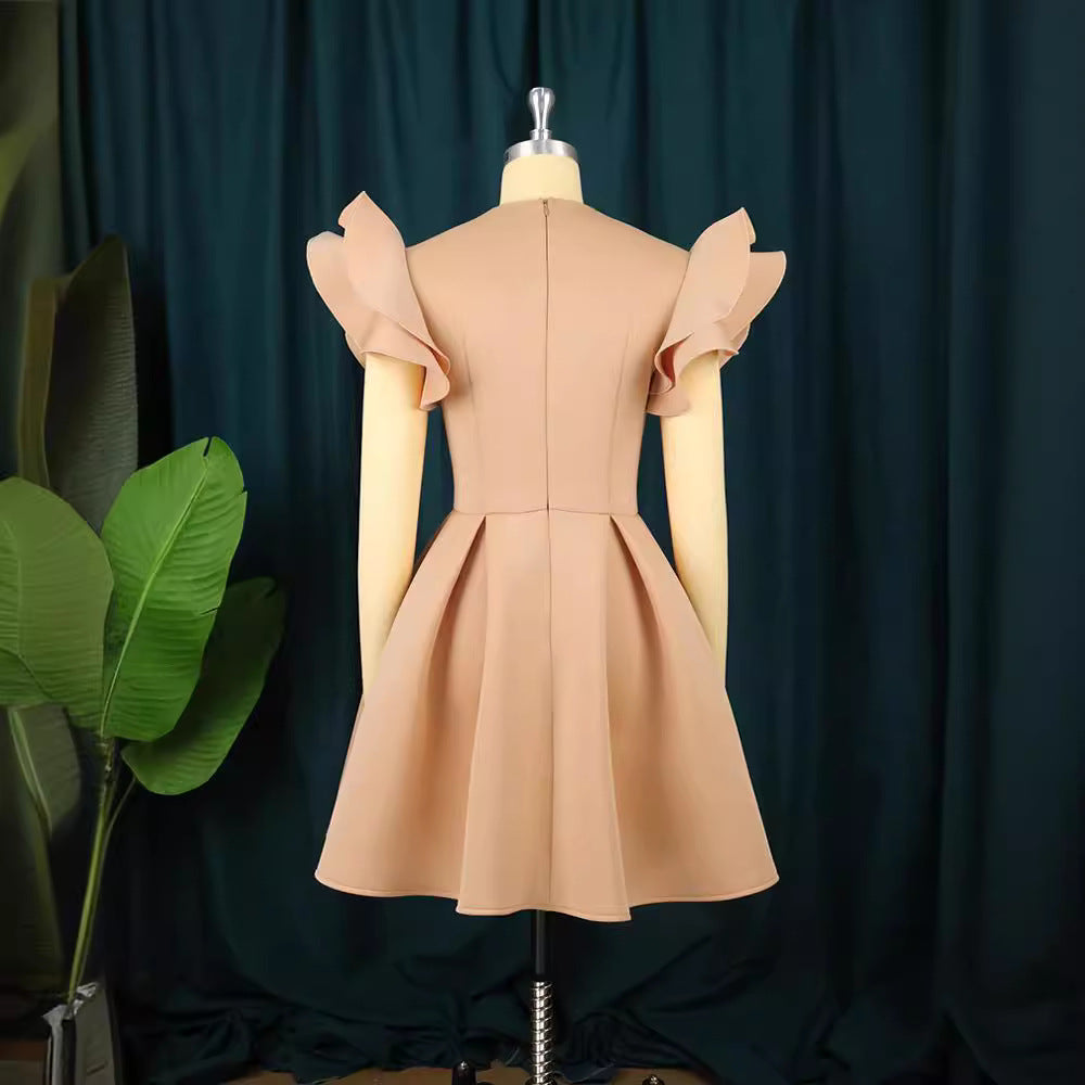 Damen A-Linien Kleid mit voluminösen Rüschenärmeln Drune