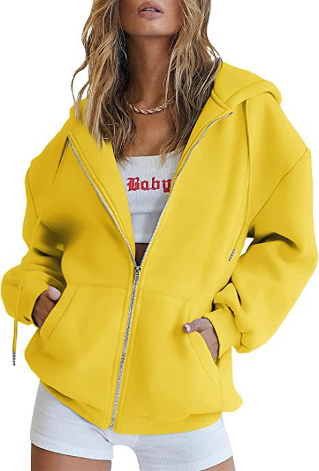 Damen nan oversized Kapuzenjacke mit durchgehendem Reißverschluss Kängurutaschen und weichem Sweatmaterial Drune