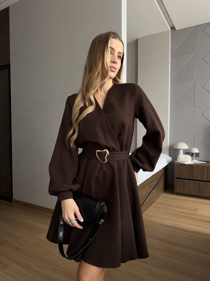 Damen Wickelkleid mit tailliertem Herzgürtel und voluminösem Swing-Rock Drune