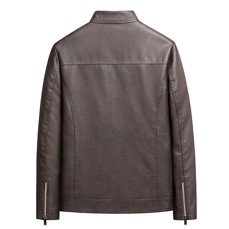 Herren Schlichte Kunstleder-Cityjacke mit Stehkragen, Zweiwege-Reißverschluss & Eingrifftaschen Drune