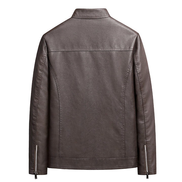 Herren Schlichte Kunstleder-Cityjacke mit Stehkragen, Zweiwege-Reißverschluss & Eingrifftaschen Drune