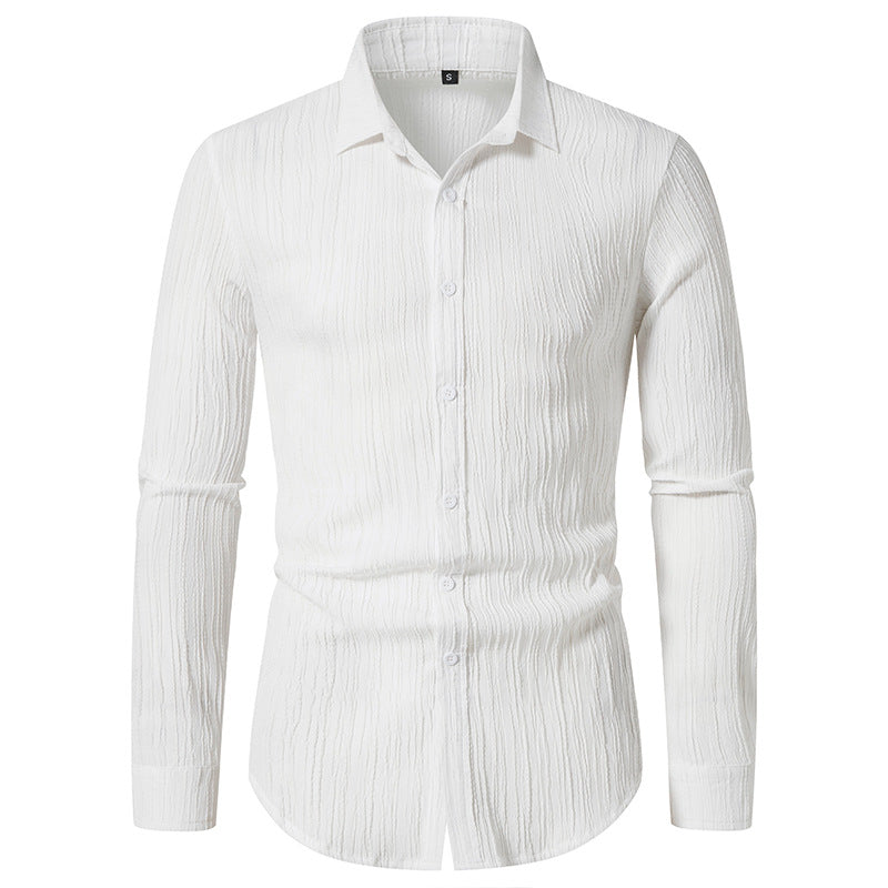 Herren Texturiertes Slim-Fit-Hemd mit krauser Struktur und Kentkragen Drune