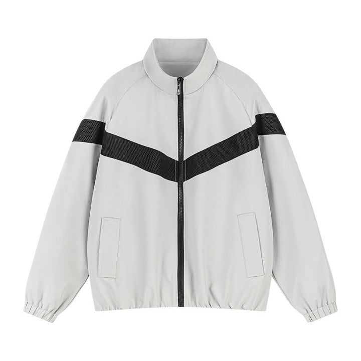 Unisex Leichte Trainingsjacke im Retro-Sportstil mit V-förmigem Reflektoreinsatz Drune