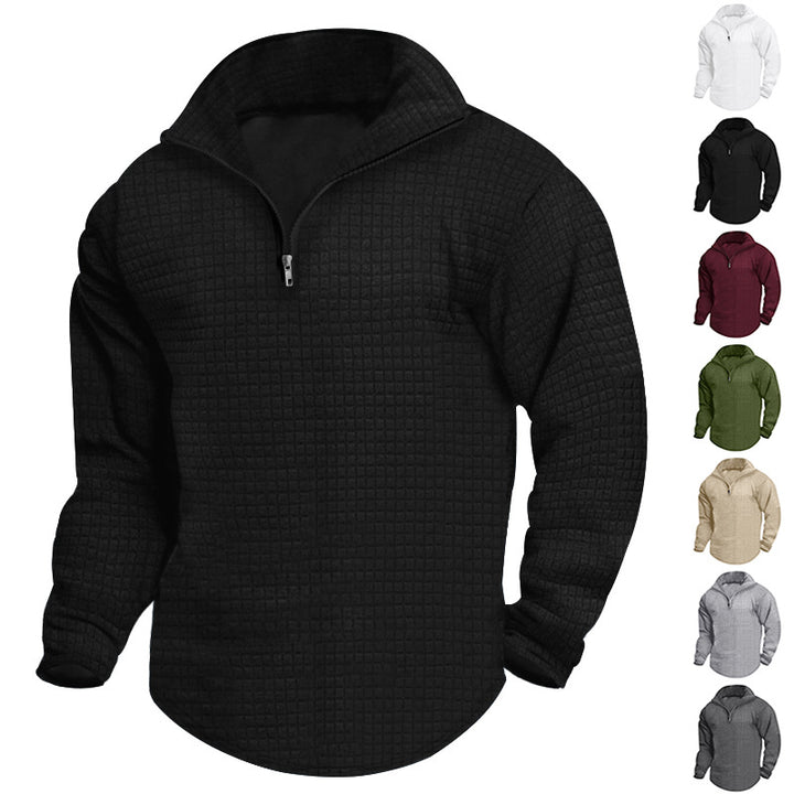 Herren strukturierter Fleece-Pullover mit hohem Kragen und halbem Reißverschluss Drune