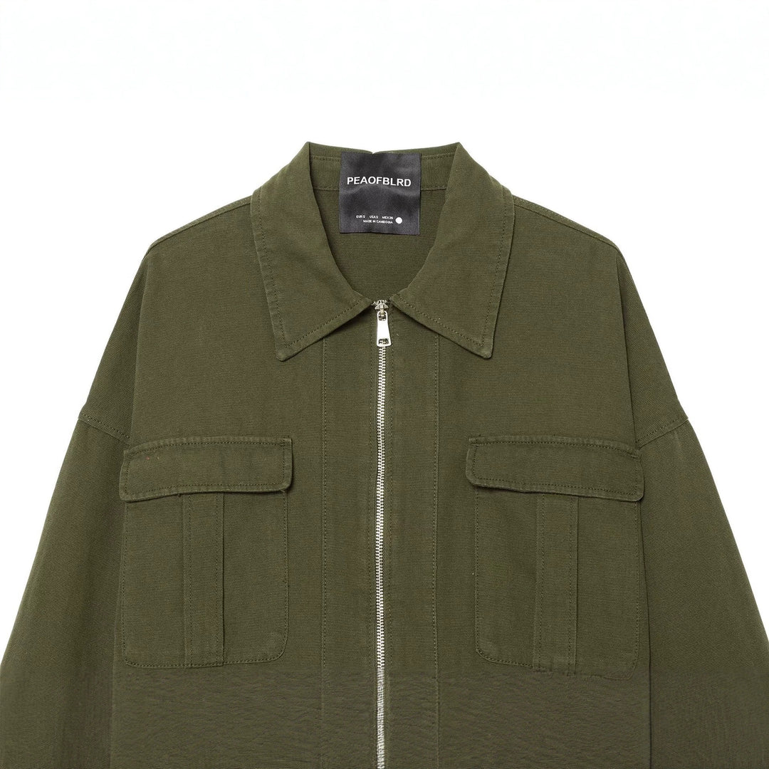 Damen Kurzgeschnittene Utility-Blousonjacke mit Stehkragen Pattentaschen und durchgehendem Reißverschluss Drune