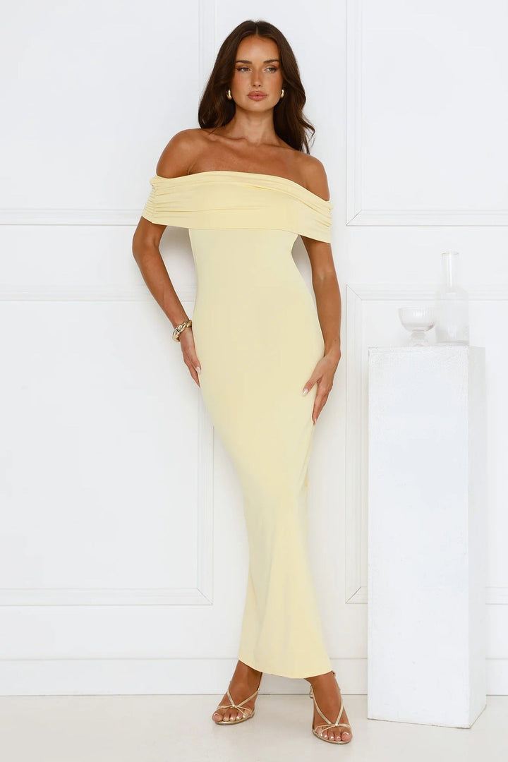 Damen Elegantes Maxikleid mit Off-Shoulder Schnitt und figurbetonter Passform Drune