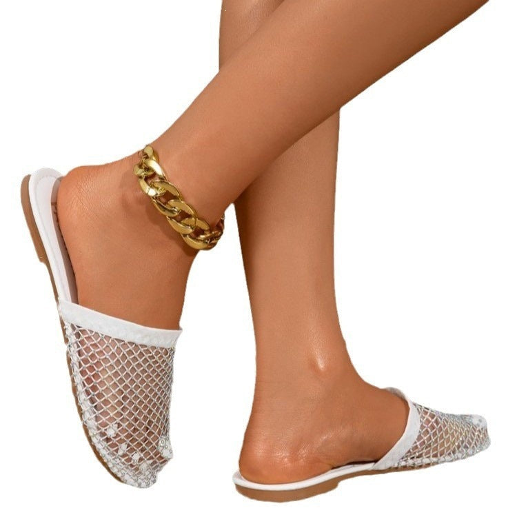 Damen Elegante Slingback-Pantoletten mit funkelndem Netzmuster Drune