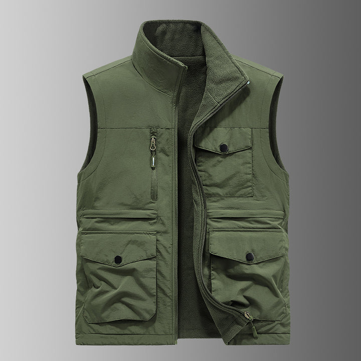 Herren  gefütterte Utility-Weste mit Fleecefutter, Multi-Taschen und Frontreißverschluss Drune
