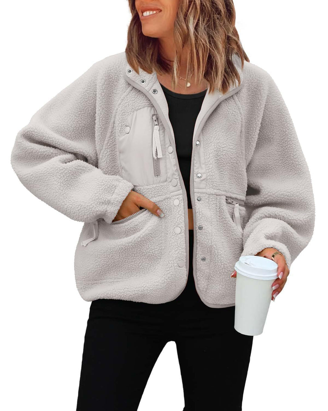 Damen kuschelige Fleecejacke mit praktischen Taschen Drune