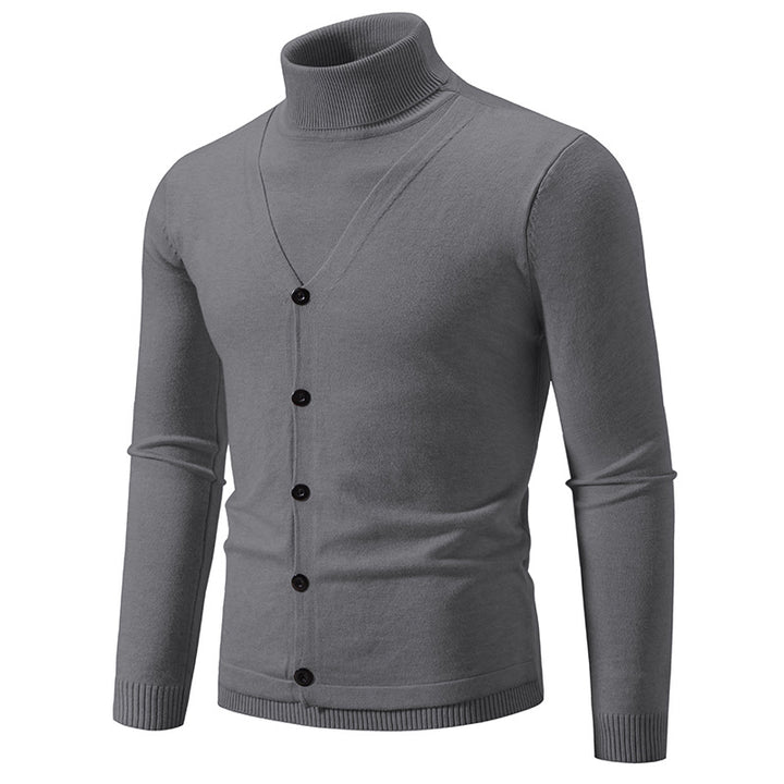 Herren Feiner Rollkragenpullover mit dekorativer Knopfleiste und schmaler Silhouette Drune