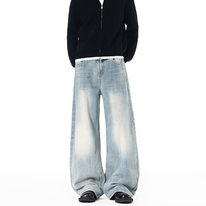 Herren Weite Vintage-inspirierte Denim‑Palazzohose mit verlängerter Saumlage und soften Bleach‑Effekten Drune