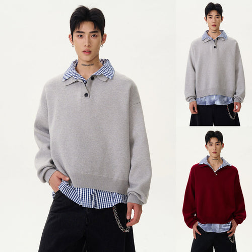 Herren Modischer Grobstrickpullover mit Hemdkragen und Knopfleiste Drune