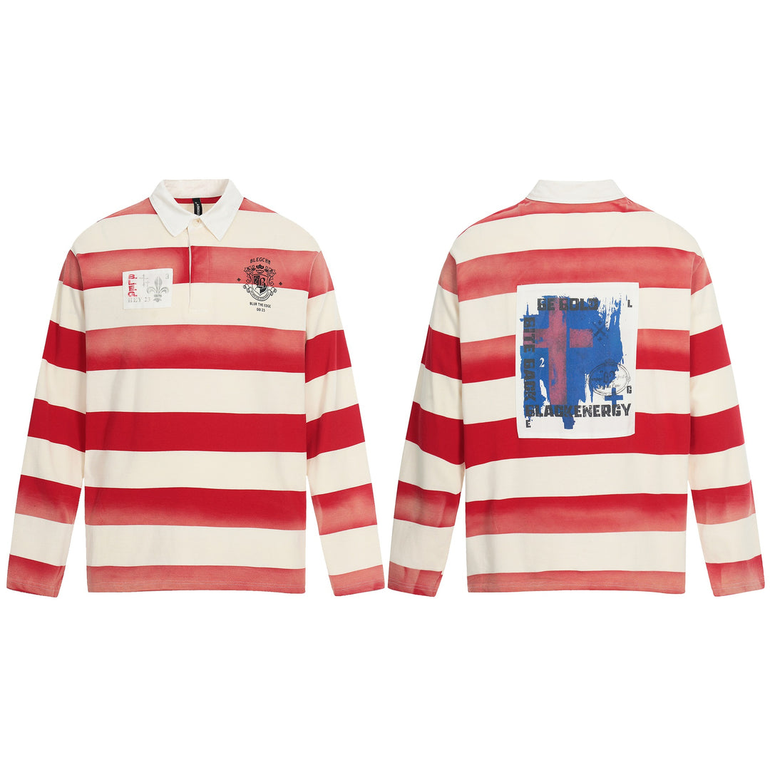 Herren Oversize Rugbyshirt mit Polokragen und breitem Streifenmuster Drune