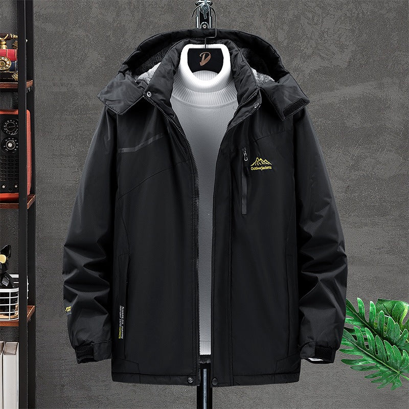 Herren Wasserabweisende Funktions-Übergangsjacke mit Kapuze, Brustreißverschluss & Thermofutter Drune