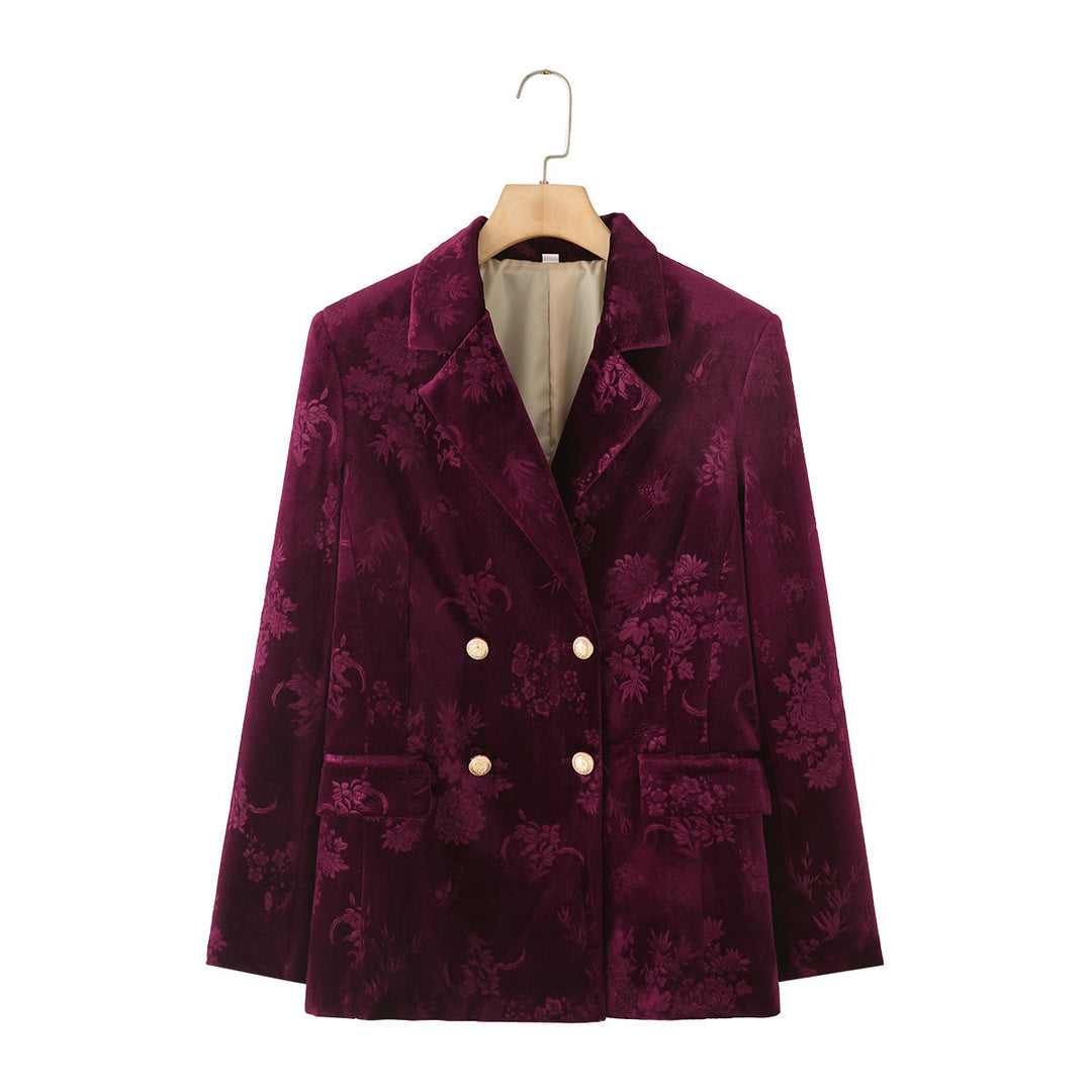 Femme Reverskragen Samt Blumen Blazer Drune