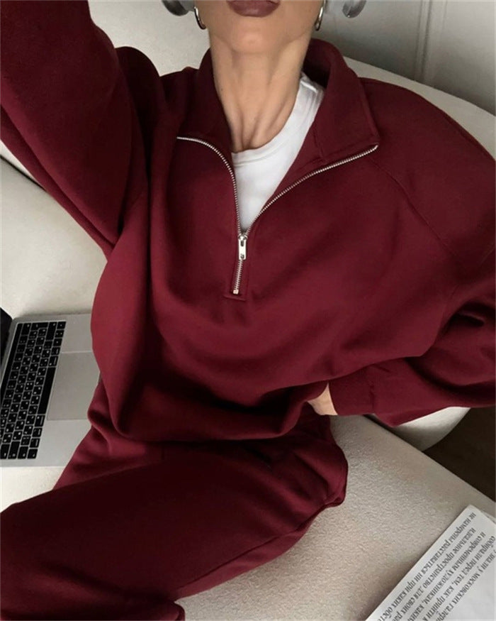 Damen Zweiteiliges Sweatset mit Stehkragen-Halbzip und Relaxed-Oversize-Schnitt Drune