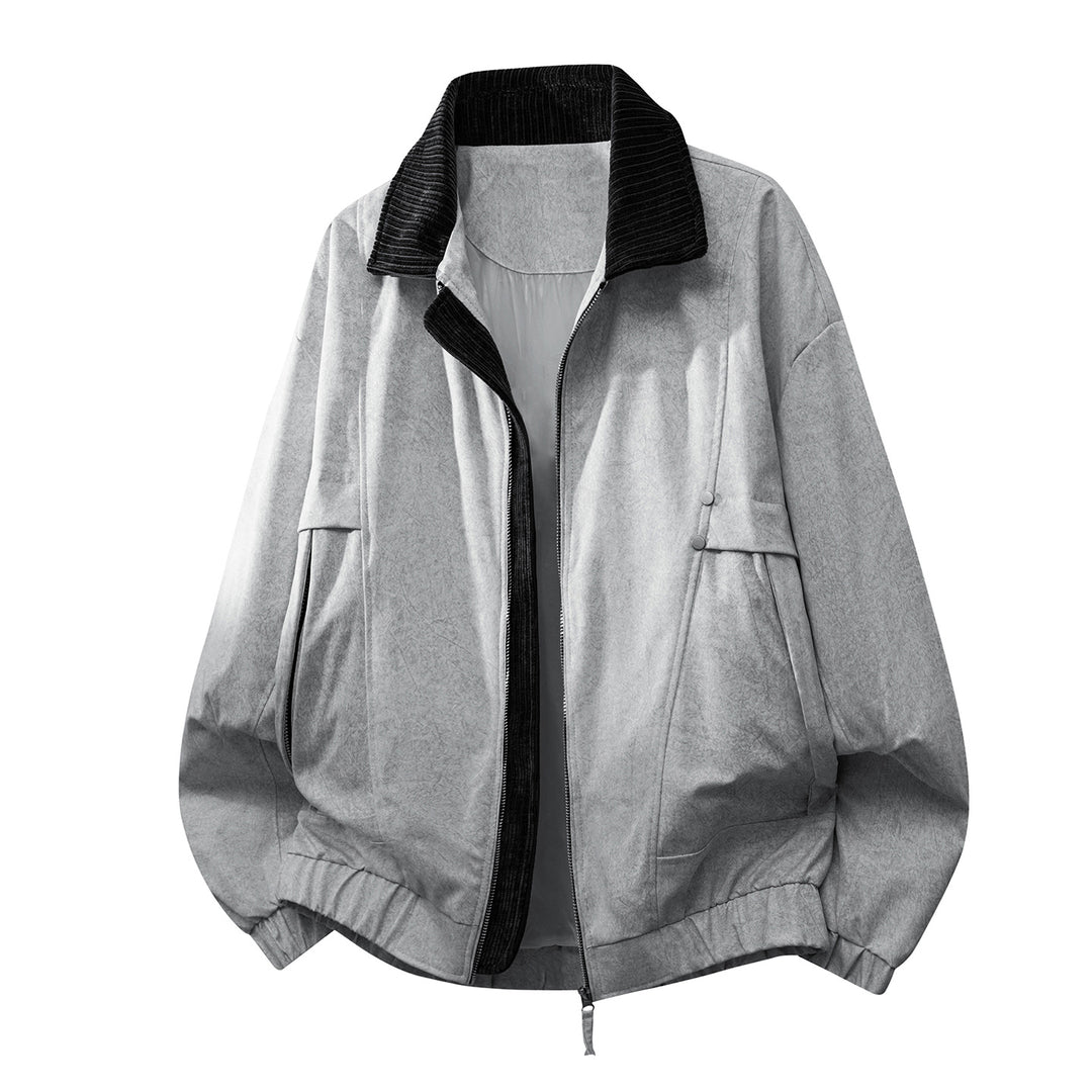 Unisex  oversized relaxed bomber jacket with corduroy contrast collar and elastic hem Drune