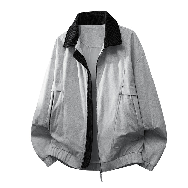 Unisex  oversized relaxed bomber jacket with corduroy contrast collar and elastic hem Drune