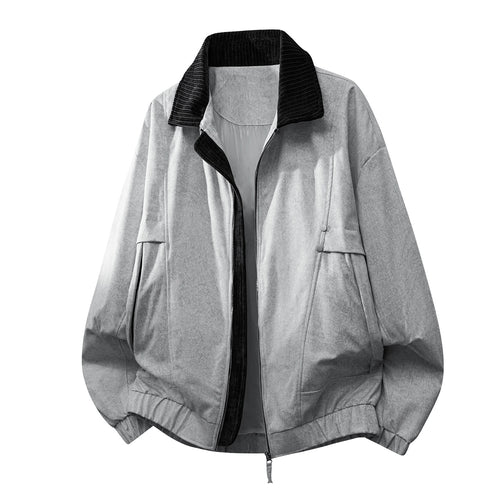 Unisex  oversized relaxed bomber jacket with corduroy contrast collar and elastic hem Drune