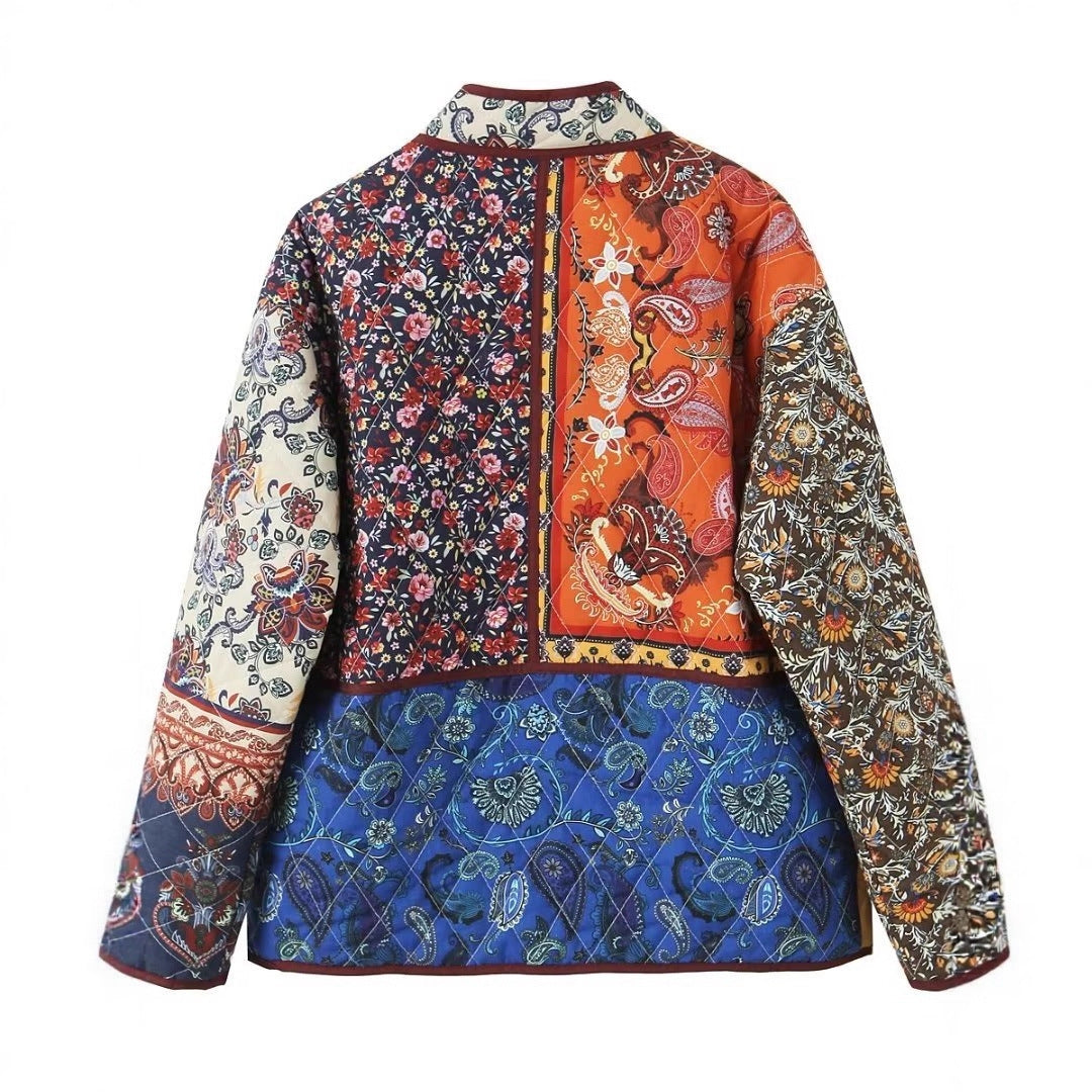 Damen Oversize Patchwork-Steppjacke mit Stehkragen und aufgesetzten Taschen Drune