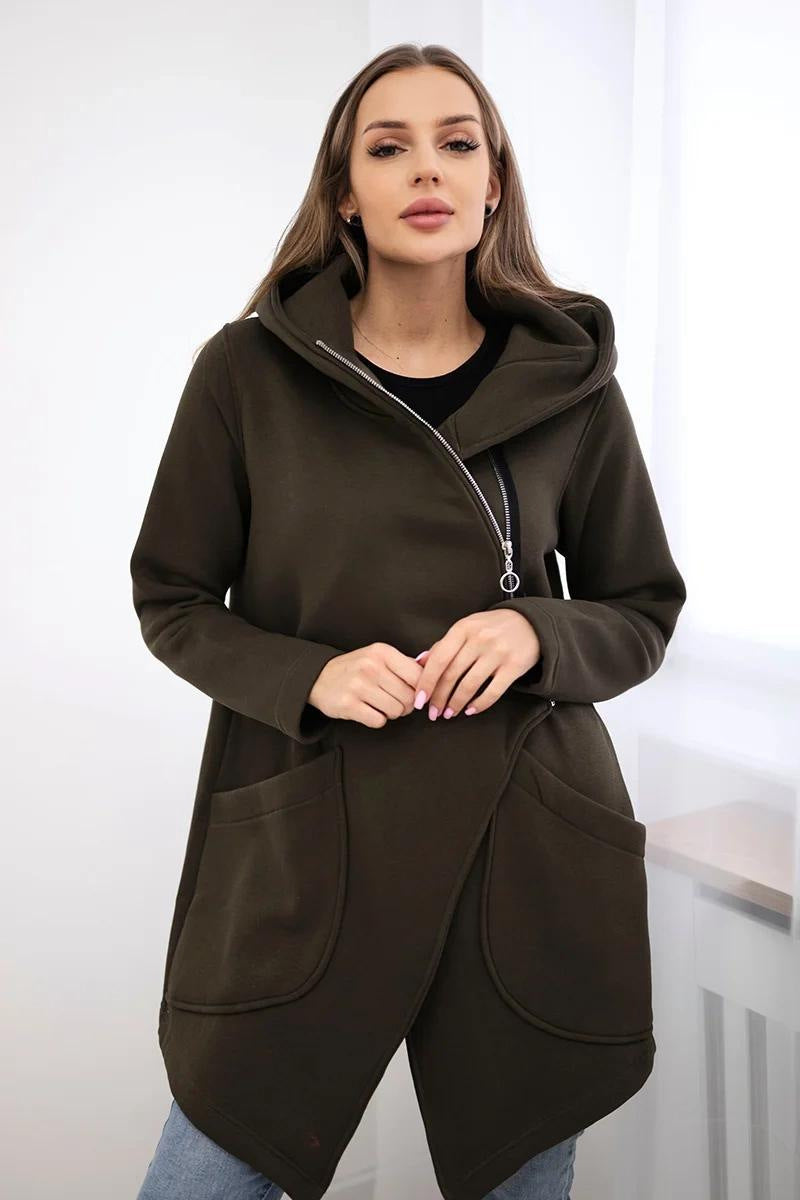 Drune | Zip Kapuzenpullover mittellange Fleece Sweatjacke