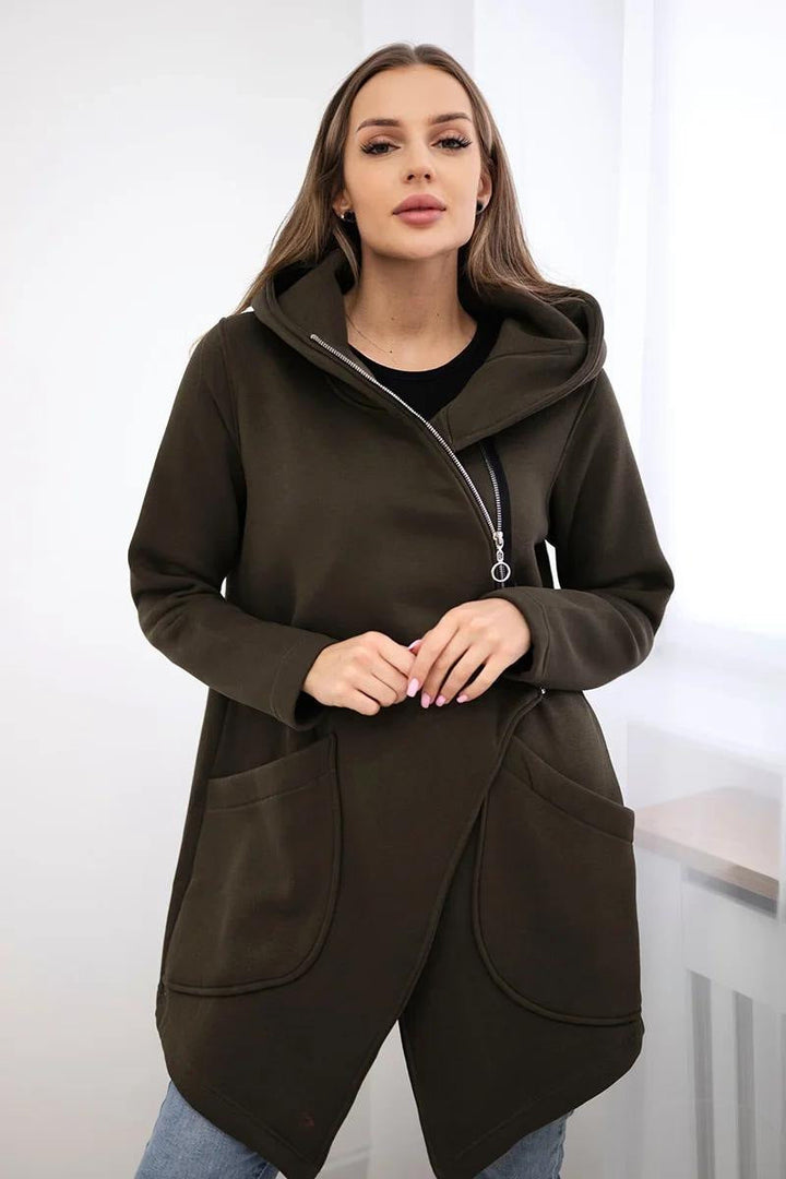 Drune | Zip Kapuzenpullover mittellange Fleece Sweatjacke
