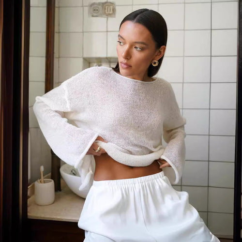 Damen luftiger Strickpullover mit weitem Schnitt und angeschnittenen Ärmeln Drune