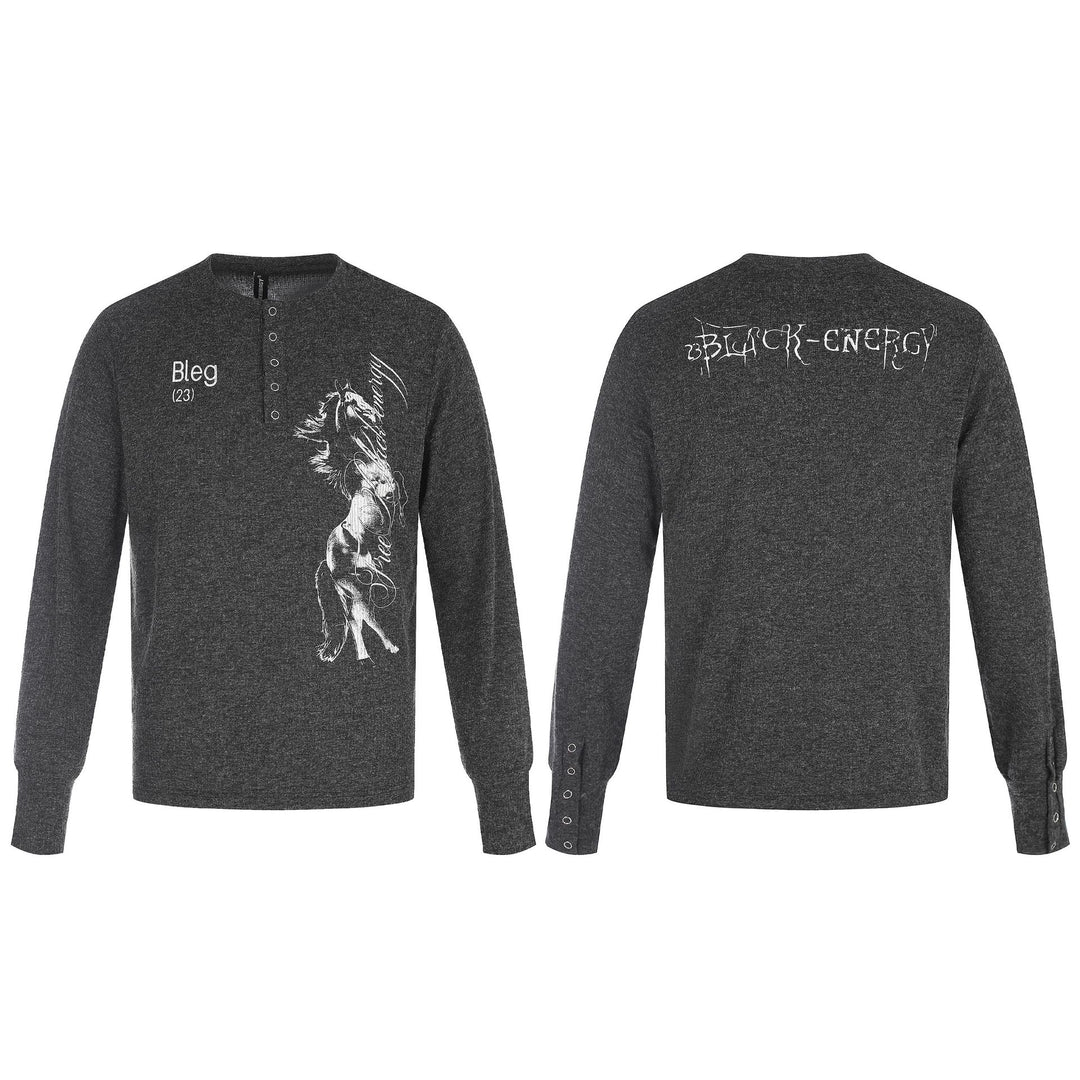 Herren Bedrucktes Langarm‑Henleyshirt aus weichem Jersey mit Druckknopfleiste Drune