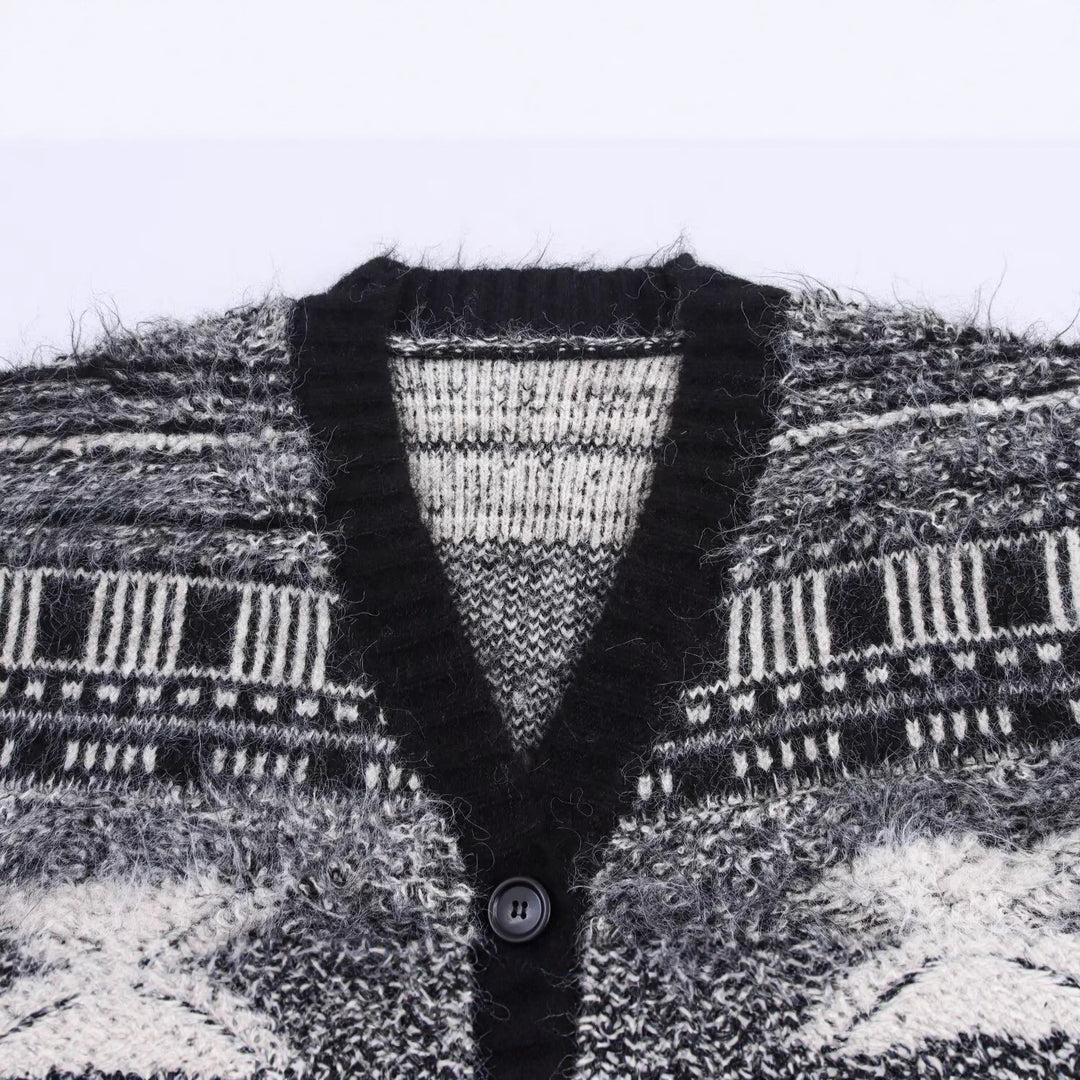 Damen Strickjacke mit geometrischem Muster und tiefem V-Ausschnitt Drune