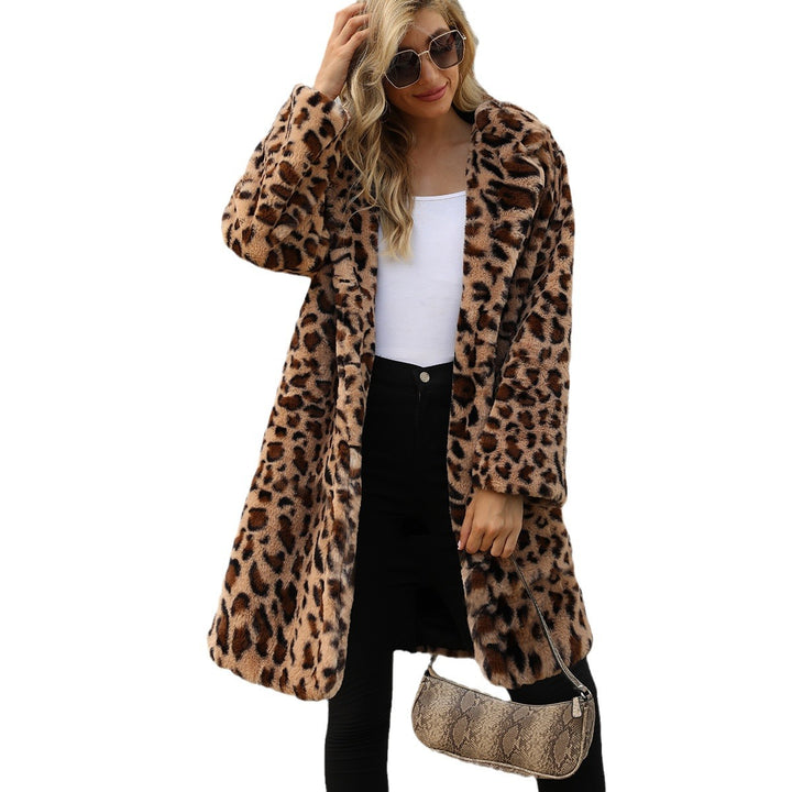 Damen Luxuriöser Fleece-Mantel mit Leopardenmuster Drune