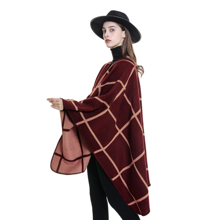 Damen Reversibler Oversize-Umhang mit großem Karomuster und offener Front Drune