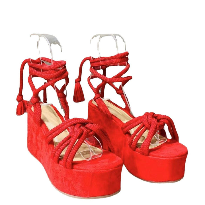 Damen Wedge-Sandalen mit geflochtenem Riemendesign und komfortabler Plateau-Sohle Drune