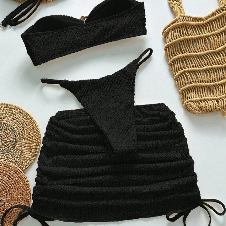 Damen Bandeau-Bikini mit herausragendem Ringdesign und seitlichen Raffung Drune