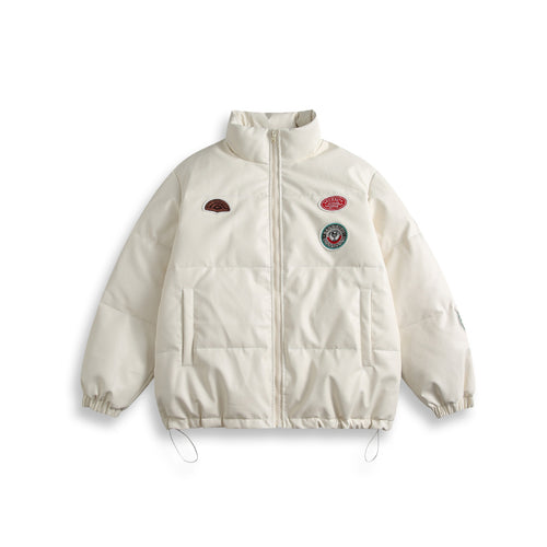 Unisex Kurz geschnittener wattierter Kunstleder‑Puffer mit hohem Stehkragen und Badge‑Details Drune