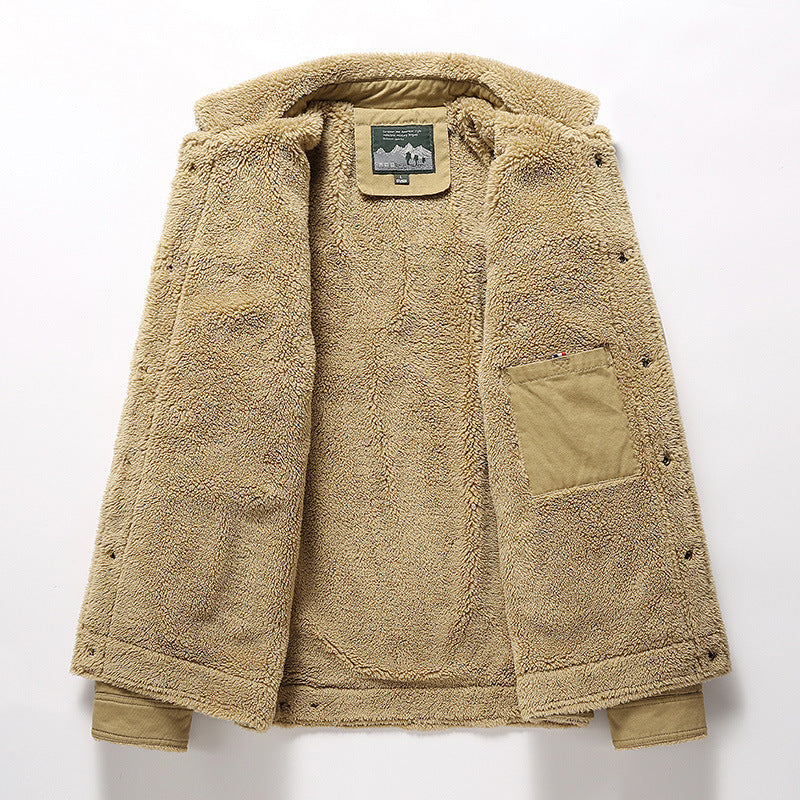 Herren gefütterte Canvas‑Blousonjacke mit vollem Sherpa‑Innenfutter und Pattentaschen Drune