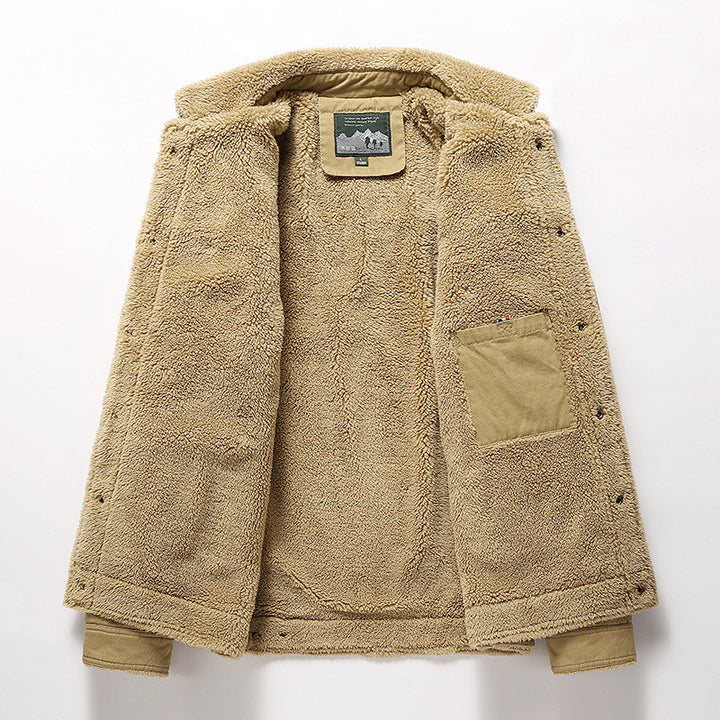 Herren gefütterte Canvas‑Blousonjacke mit vollem Sherpa‑Innenfutter und Pattentaschen Drune