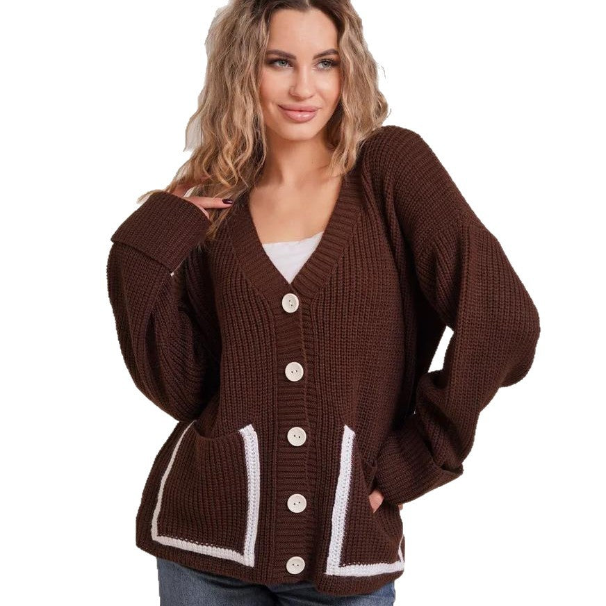 Damen Grobstrick-Cardigan mit praktischen Taschen und modernen Knöpfen Drune