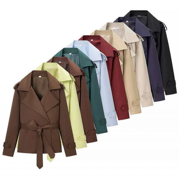 Damen 50+ kurzer Taillen-Trenchblazer mit Bindegürtel und weitem Revers Drune