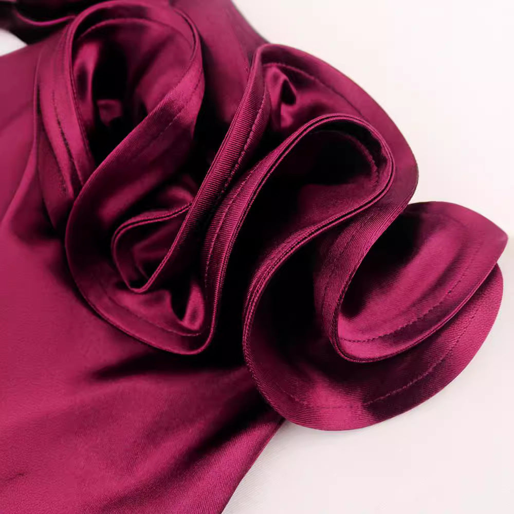Damen elegantes Abendkleid mit schulterfreiem Design und voluminösen Rüschen Drune