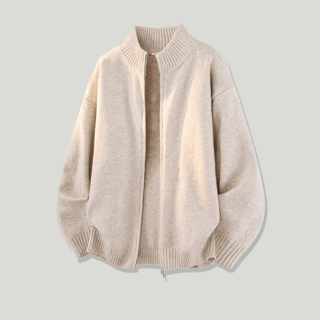 Damen Modische Grobstrickjacke mit hohem Kragen Drune