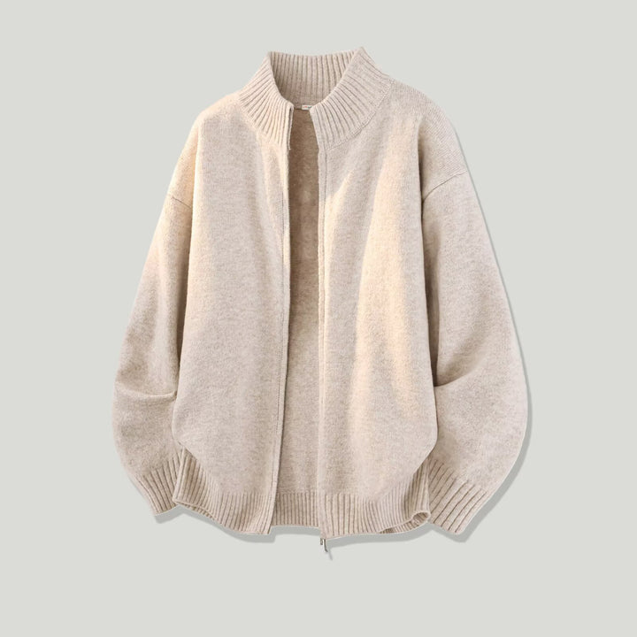 Damen Modische Grobstrickjacke mit hohem Kragen Drune