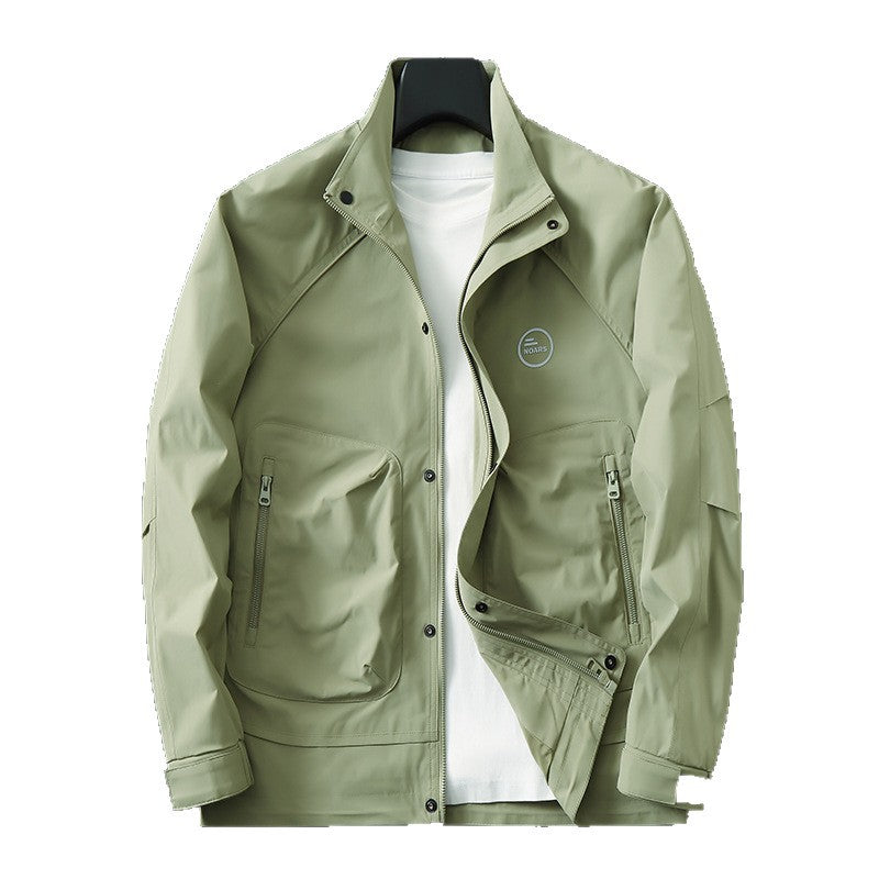 Herren Leichte technische Übergangsjacke mit Stehkragen, Reißverschluss und Multifunktionstaschen Drune