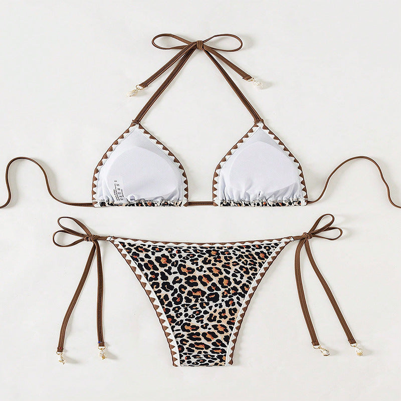 Damen Triangel-Bikini mit modischem Leoparden-Design und attraktiven Schnürdetails Drune