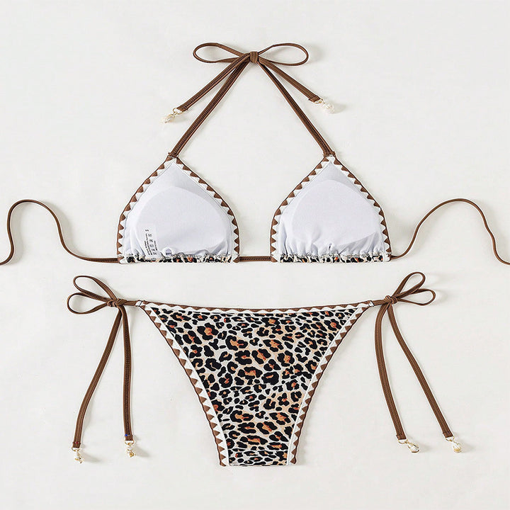 Damen Triangel-Bikini mit modischem Leoparden-Design und attraktiven Schnürdetails Drune