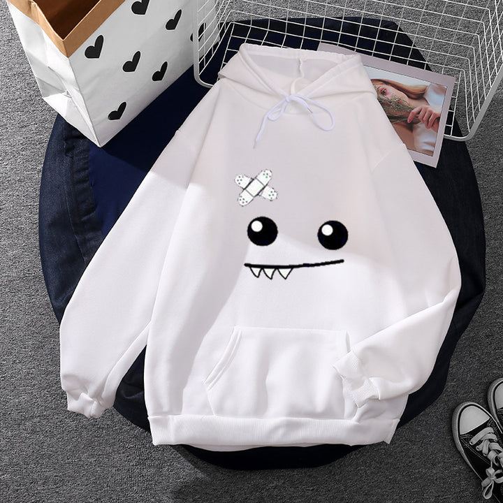Damen nan Kapuzenpullover mit verspieltem Monstergesicht, Bandagen-Applikation und Kängurutasche Drune