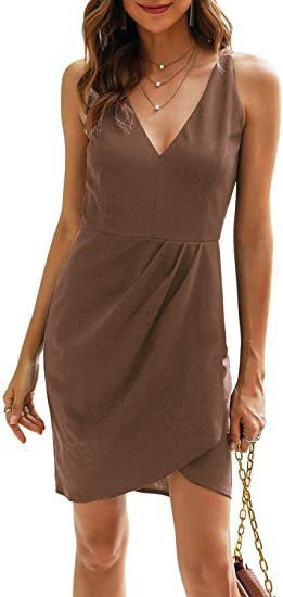 Damen Kurzes Wickelkleid mit V-Ausschnitt und asymmetrischem Saum Drune