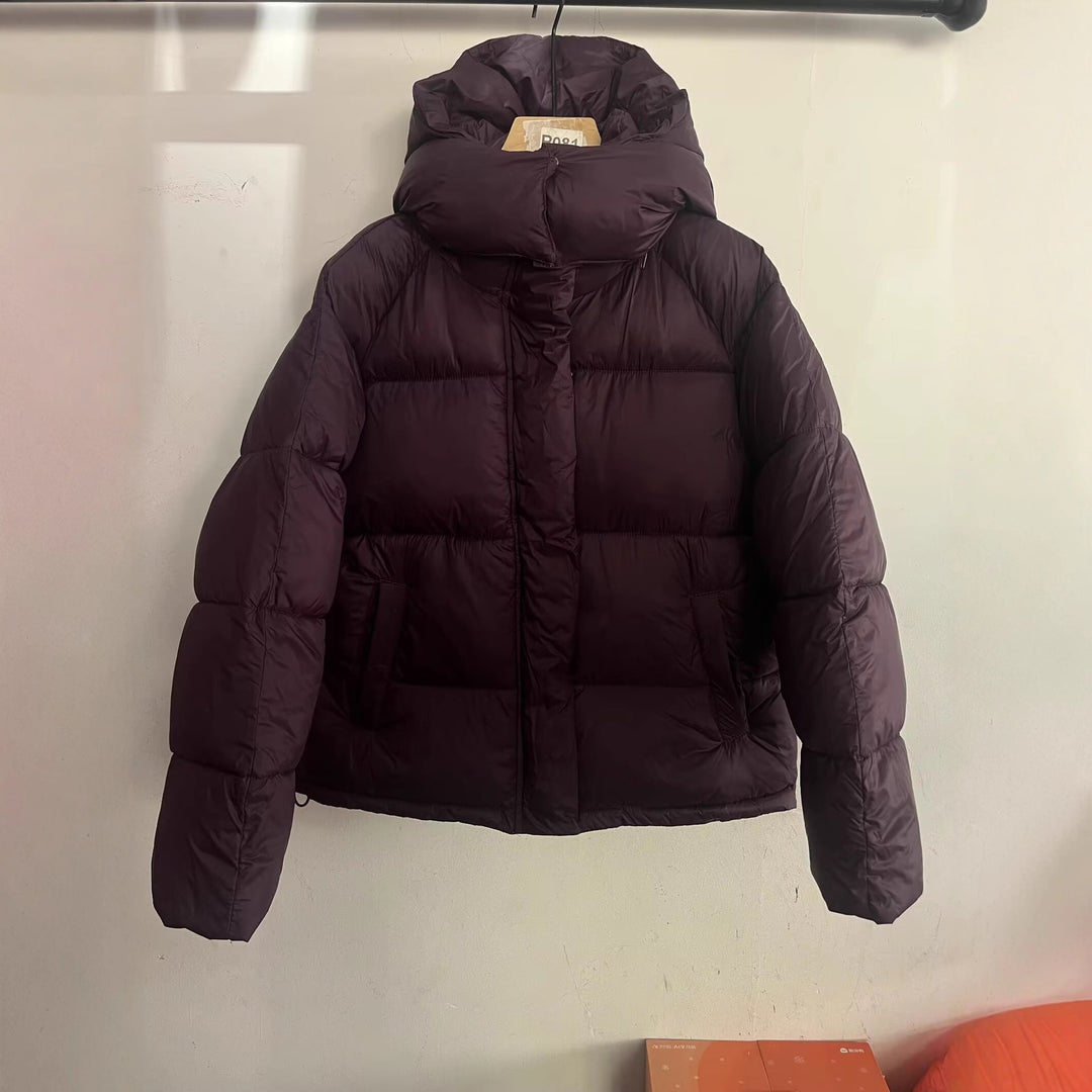 Damen Kurz geschnittene Oversize-Steppjacke mit hohem Kragen und Kapuze Drune