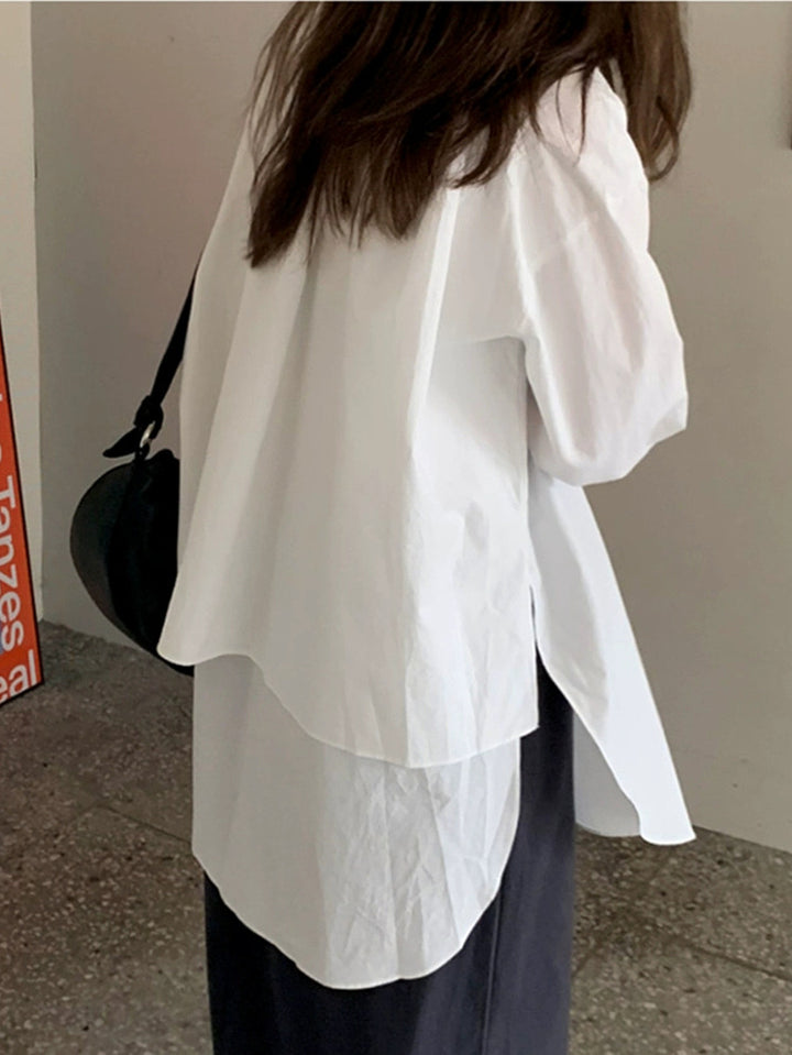 Damen Oversize-Lagenbluse mit verlängertem Rückenteil, Seitenschlitzen und kastiger Passform Drune