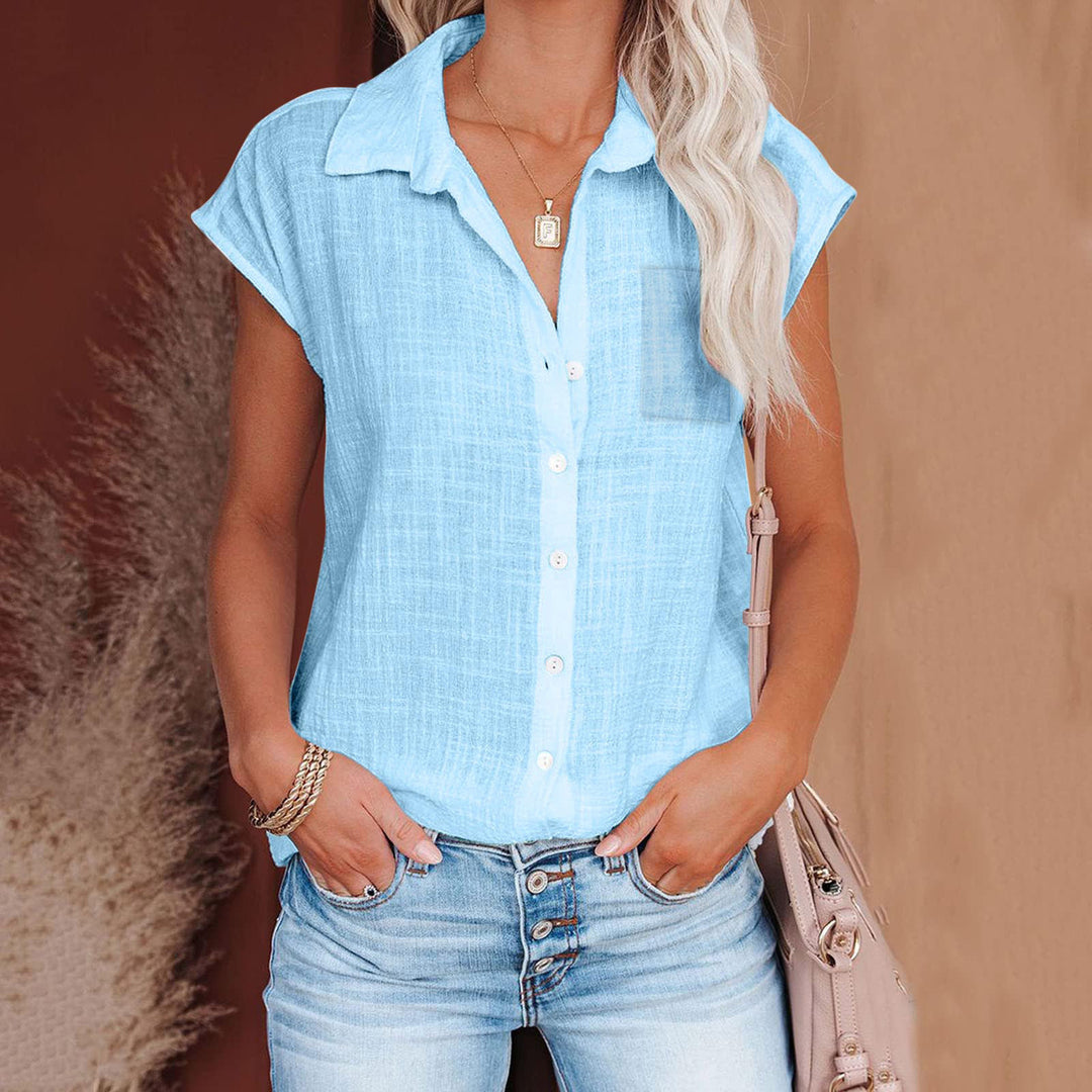 Damen Kurzarm Hemdbluse aus leichtem Leinenmix mit durchgehender Knopfleiste Drune