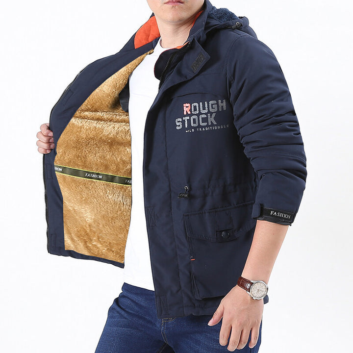 Herren nan thermisch gefütterter Utility-Parka mit weichem Teddyinnenfutter, Kapuze und multifunktionalen Taschen Drune